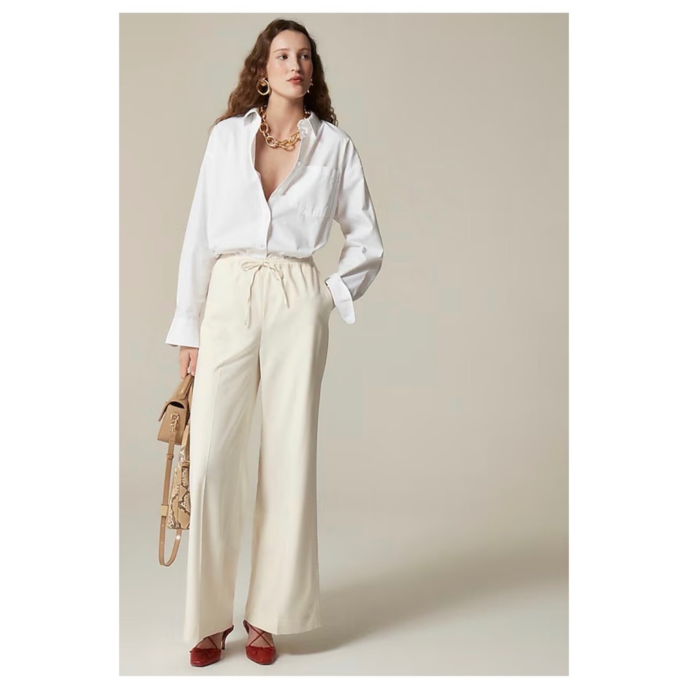 J.CREW Superwide Stratus Pant in City Twill Size 14 Ivory Cream NEW Preppy CI935